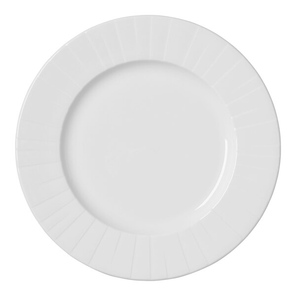 A Steelite Alina white china plate with a thin, curved rim.