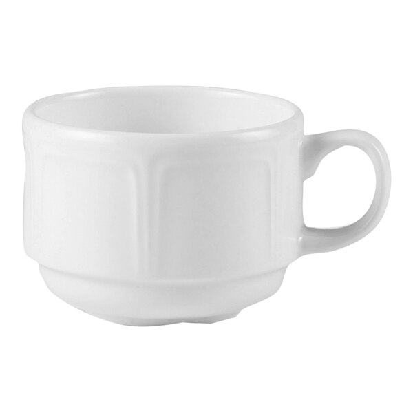 A Steelite Distinction Monique white cup with a handle.
