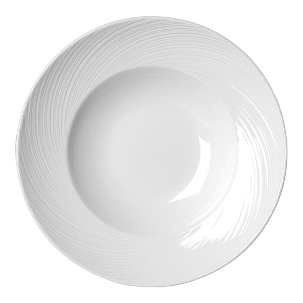 A white Steelite bowl with a swirl pattern.