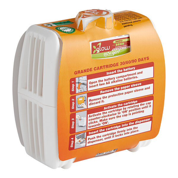 A white Oxy-Gen air freshener cartridge refill with an orange label.