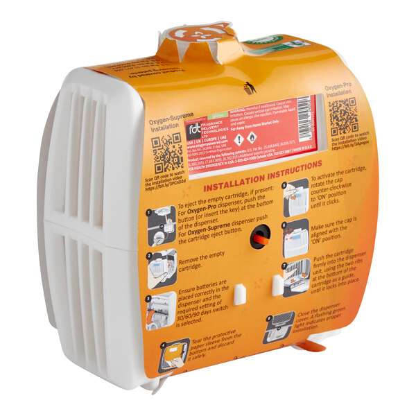 A white and orange Oxy-Gen air freshener refill box with instructions.