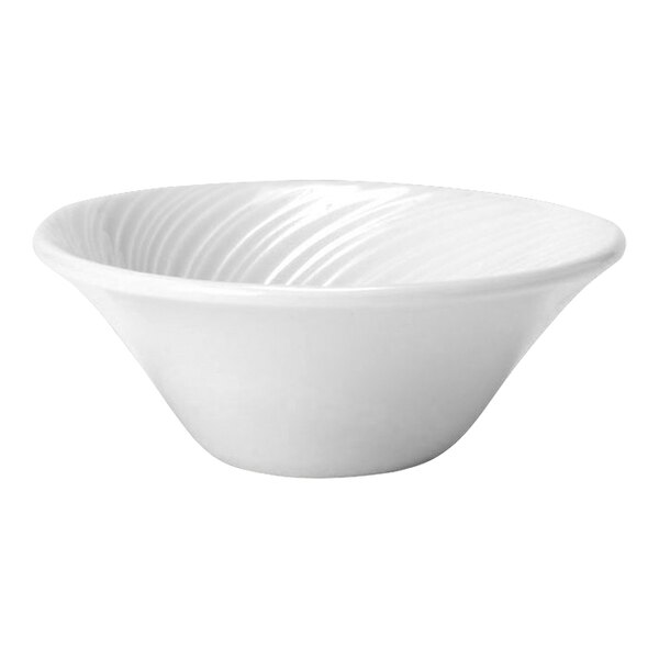 A white Steelite bowl with a swirl pattern.