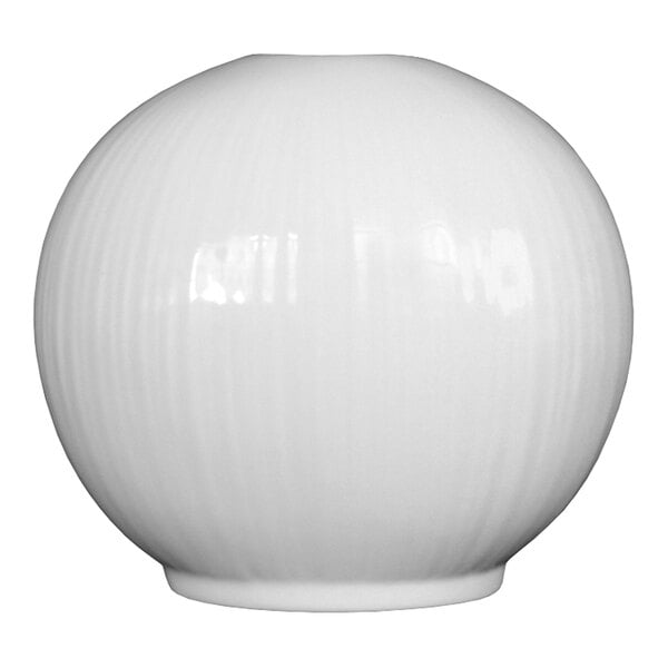 A Steelite white round bud vase with a white background.