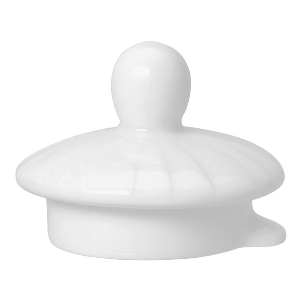 A white Steelite Distinction lid with a round knob.