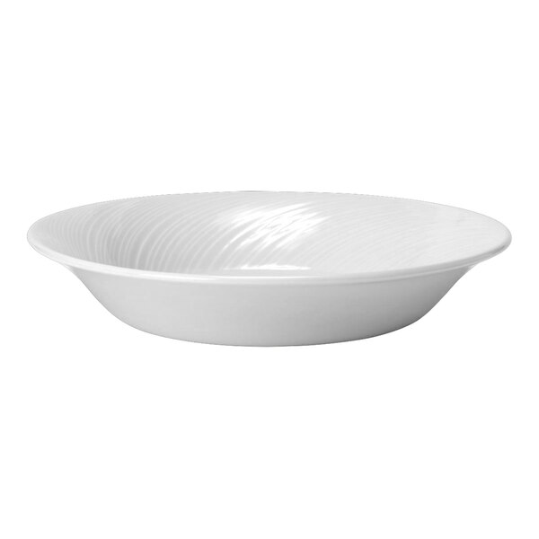 A white Steelite bowl with a curved surface and wavy lines.