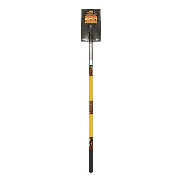 A Seymour Midwest Structron garden spade shovel with a yellow fiberglass handle.