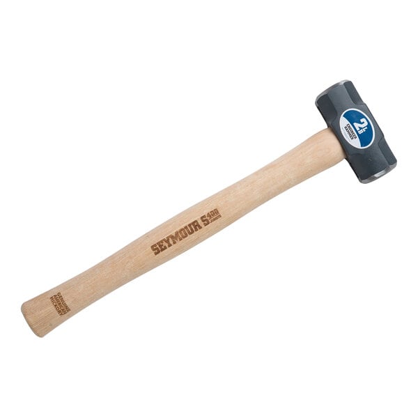 A Seymour Midwest engineer hammer with a blue wooden handle.