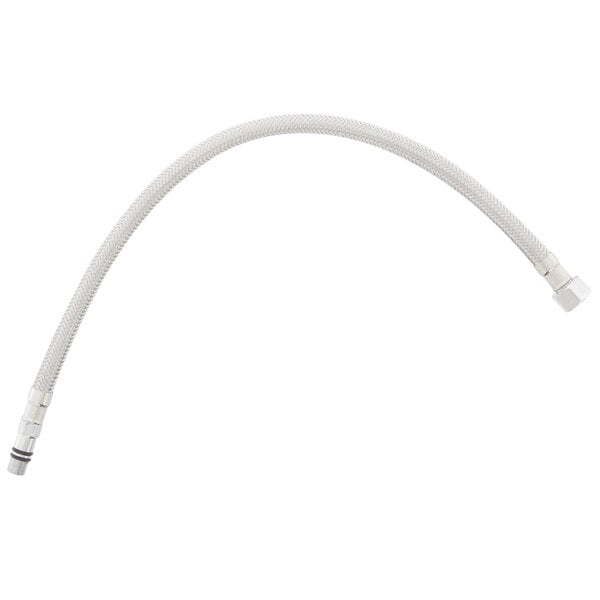 A white flexible hose with a curved end and a nut.