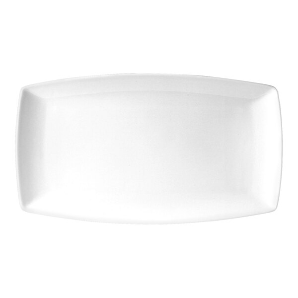 A white rectangular tray with a curved edge.