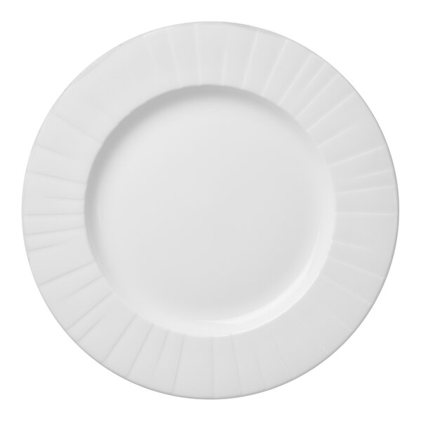 A Steelite Alina white plate with a curved white border.