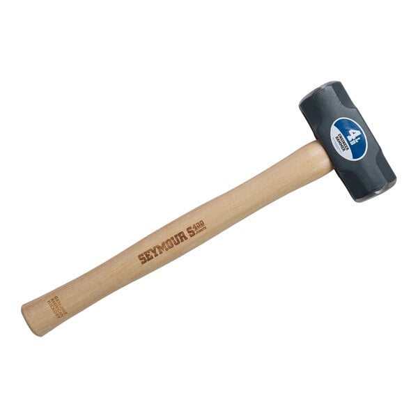 A Seymour Midwest engineer hammer with a blue wooden handle.