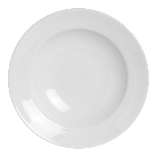 A white Steelite Distinction Monaco Vogue Soup / Pasta Plate with a white rim.