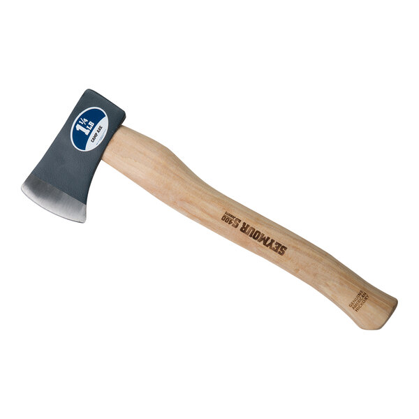 A Seymour Midwest camp axe with a hickory wood handle.