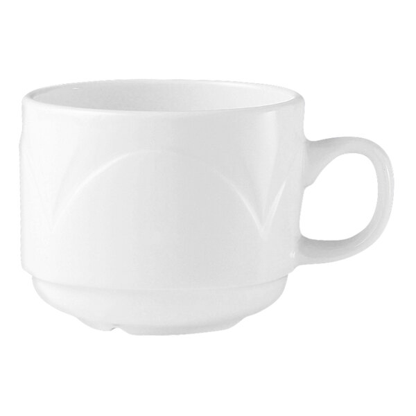A Steelite Distinction Bianco white cup with a handle on a white background.