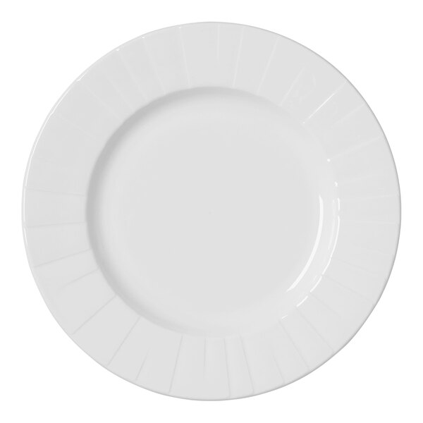 A white Steelite Distinction Alina china plate with a curved mid-rim.