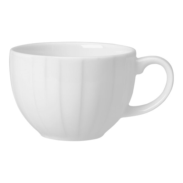 A Steelite Distinction white cup with a handle.