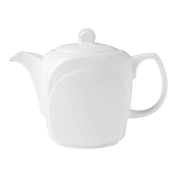 A Steelite white teapot with a lid and handle on a white background.