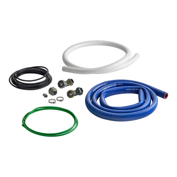 An installation kit for Cooking Performance Group OCB series models, including various hoses, fittings, and clamps.