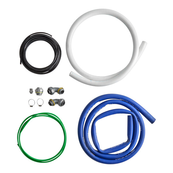 An installation kit for Cooking Performance Group ovens, including various hoses, fittings, and clamps.