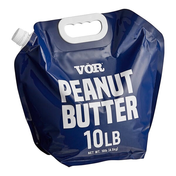 A blue Vor Peanut Butter 10 lb. pouch.