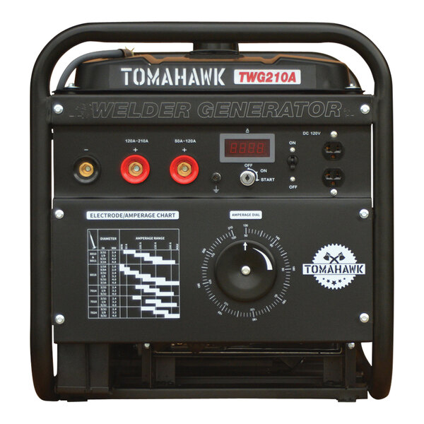 A white Tomahawk gasoline-powered portable welder generator on a white background.