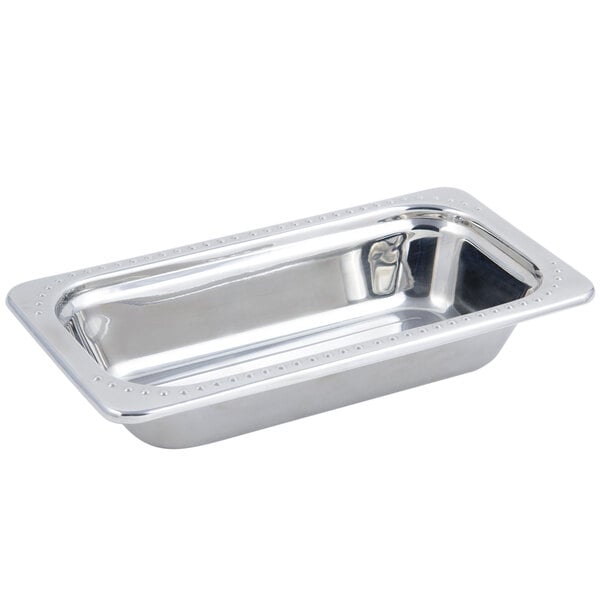 A stainless steel rectangular Bon Chef Bolero design food pan.