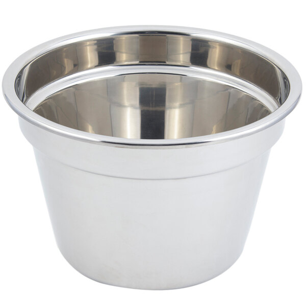 A silver Bon Chef stainless steel soup inset with a lid.