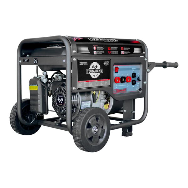 A Tomahawk portable gasoline-powered welder generator on wheels.