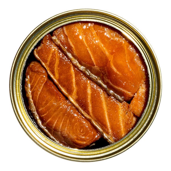A can of Fishwife smoked Atlantic salmon on a white background.