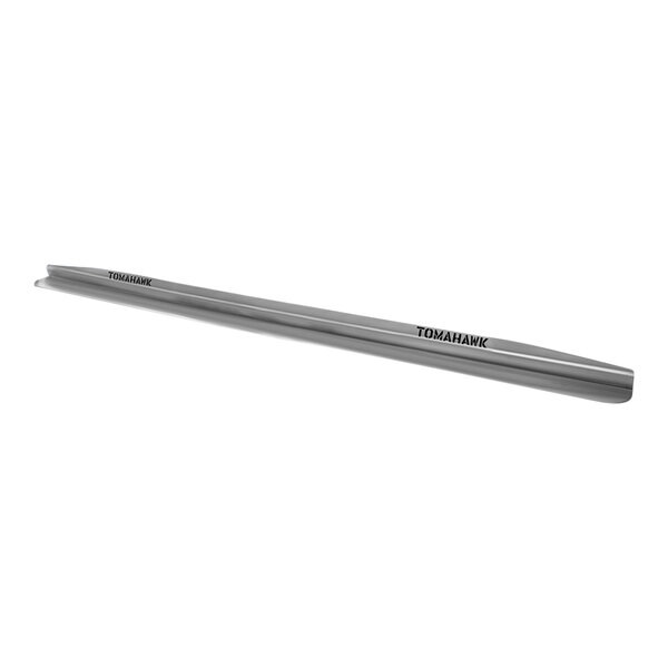A long silver metal Tomahawk concrete screed rod.
