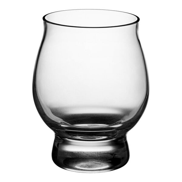 A clear, rounded 8 oz. tasting glass with a wide bowl and sturdy base.