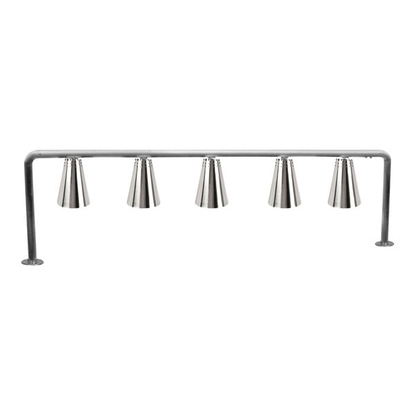 A Hanson Heat Lamps stainless steel mountable heat lamp with five bulbs.