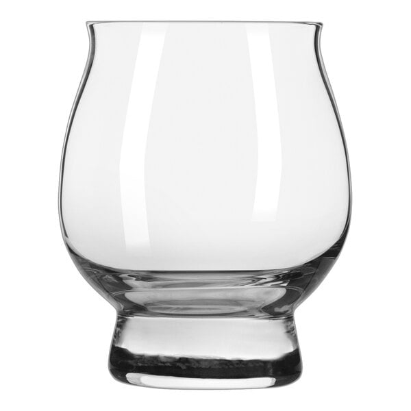 A clear Reserve by Libbey bourbon tasting glass with a short stem.