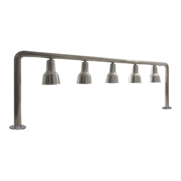 A close-up of a Hanson Heat Lamps 600-Style 5-bulb stainless steel heat lamp.