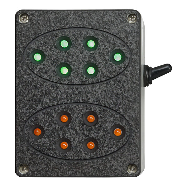 A black rectangular Ideal Warehouse Sure-Lite interior traffic light with green and orange lights.