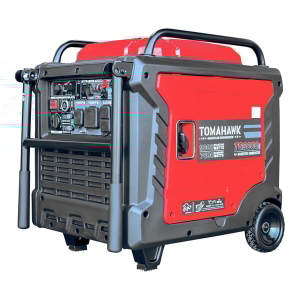 A red and black Tomahawk portable inverter generator with white accents.