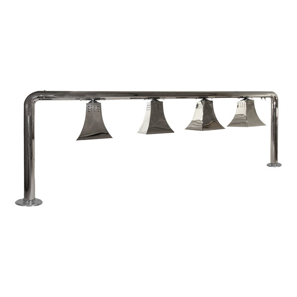 A Hanson Heat Lamps 500-style chrome mountable metal bar with four heat lamps.