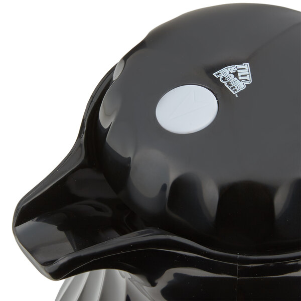 A black plastic Vollrath SwirlServe beverage server with a white circle on top.