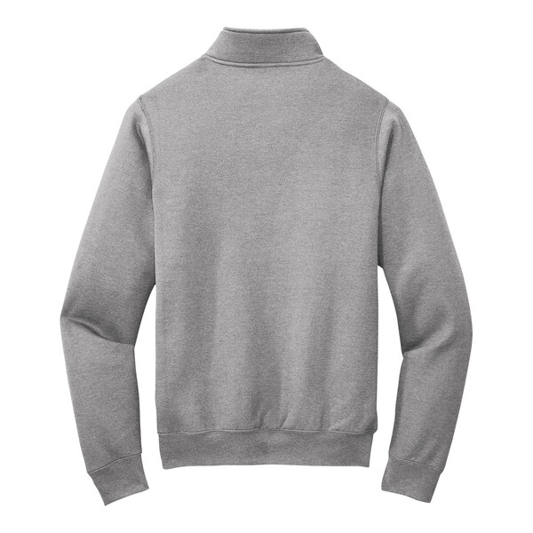 A Port & Company athletic heather core fleece quarter-zip pullover in grey.