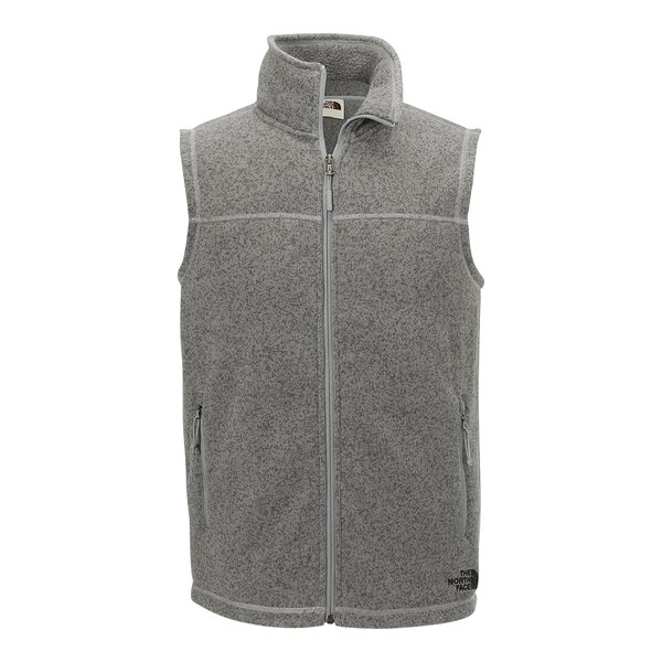 A medium gray The North Face sweater vest with a zipper.