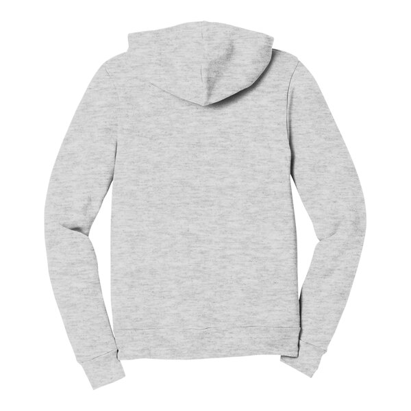 A grey Bella + Canvas full-zip hoodie with a white background.