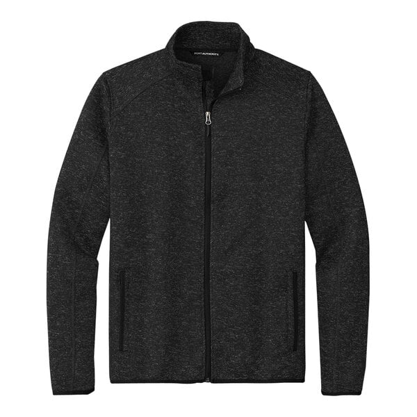 A black Port Authority fleece sweater jacket with a zipper.