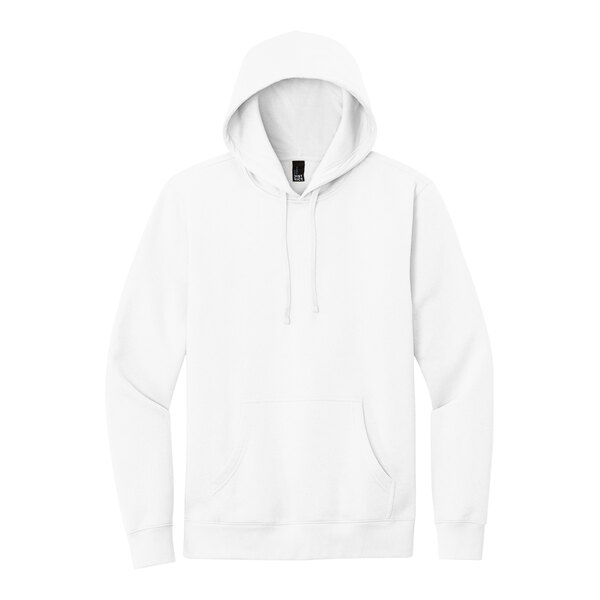 A white District sweatshirt hoodie with a hood.