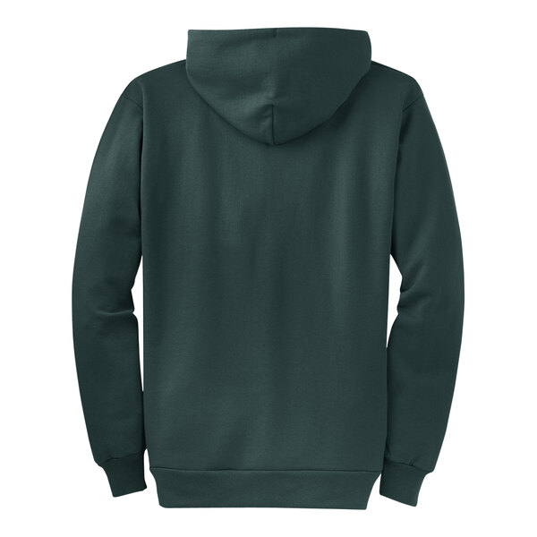 A dark green Port & Company hoodie with a full zipper.