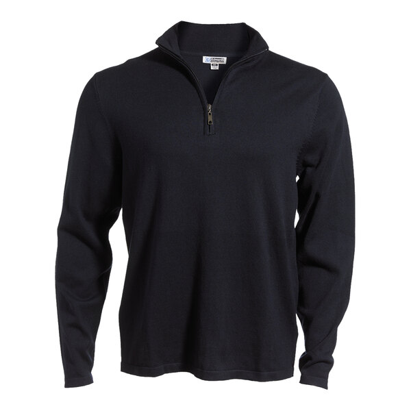 A navy Edwards quarter-zip sweater with a black zipper.