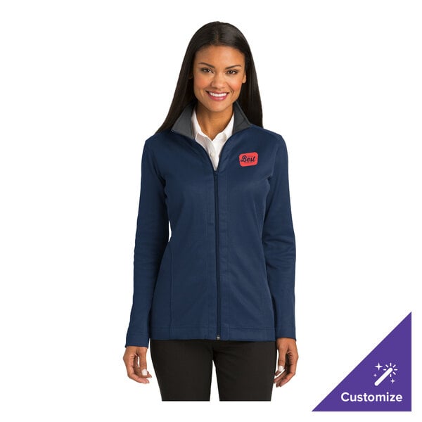 A women's customizable regatta blue and iron gray full-zip jacket in extra large size.