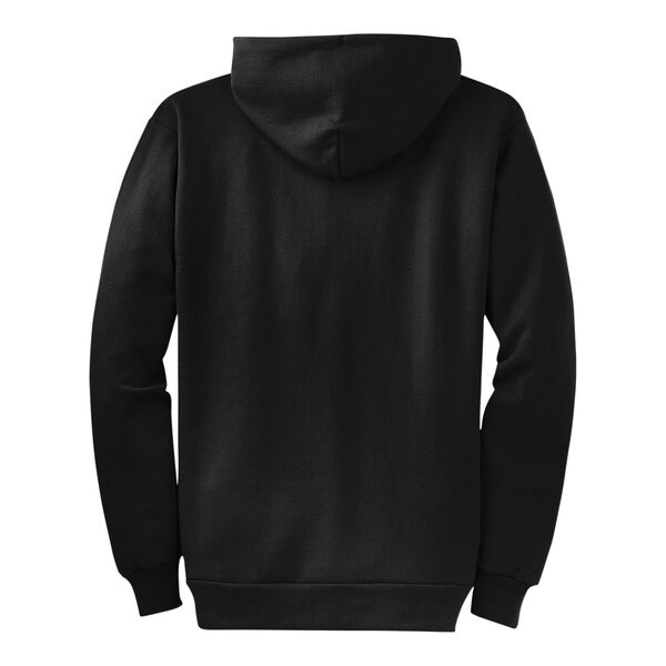 A black Port & Company full-zip hoodie.