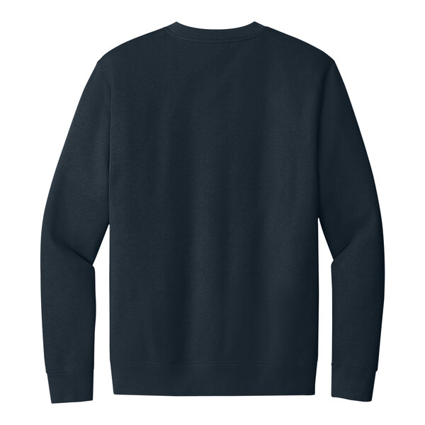 A back view of a navy District fleece crewneck sweatshirt with long sleeves and the word "Sweatshirt" in white.