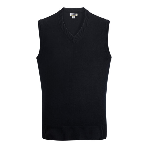 A navy jersey knit vest with a v neck.