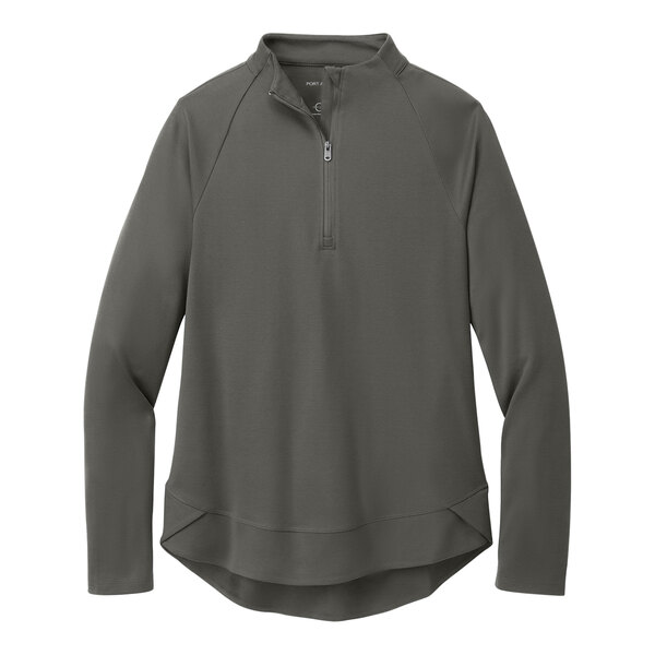 A Port Authority women's grey 1/4 zip sweatshirt.